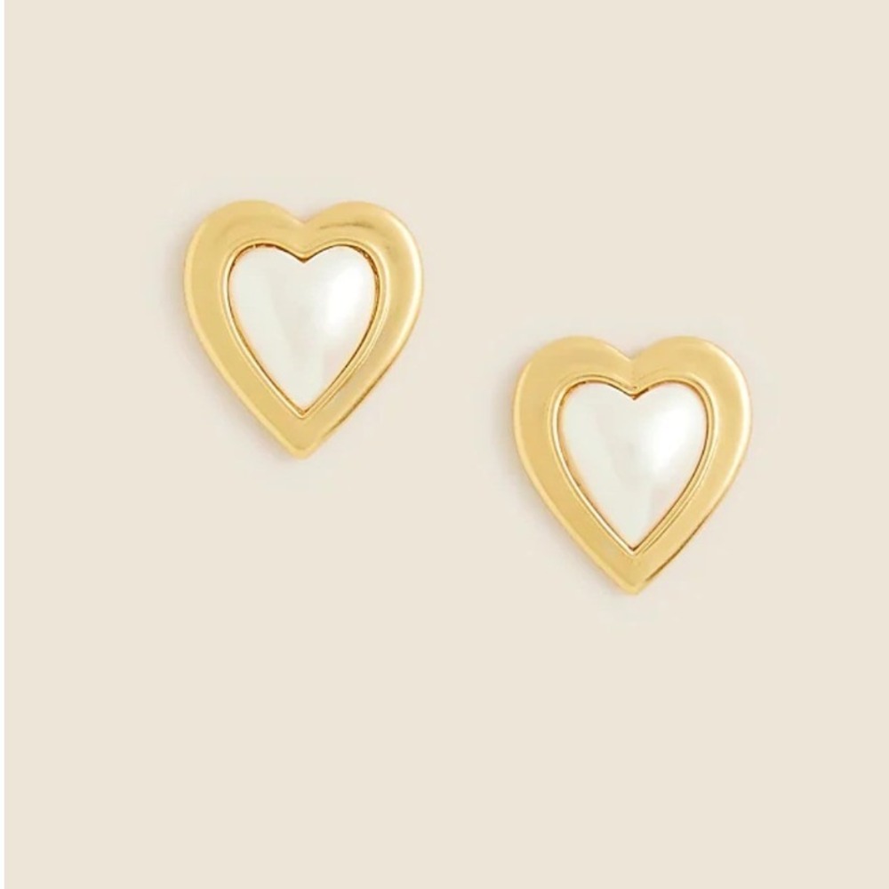 J.‎ Crew Gold Tone Pearl Heart Shaped Stud Earrings Hypoallergenic Post NEW $50